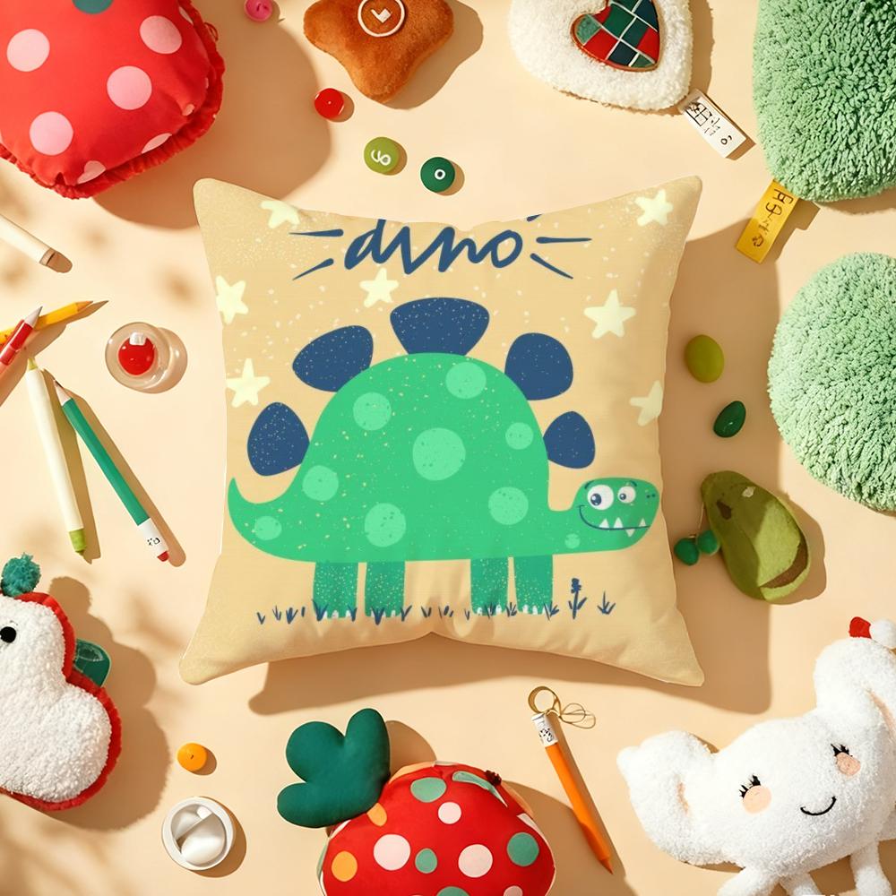 Cute Cartoon Dinosaur Cushion Cover Plush Fabric Soft DoubleSided Printed Sofa Warm Winter Home Gift Pillow Cover