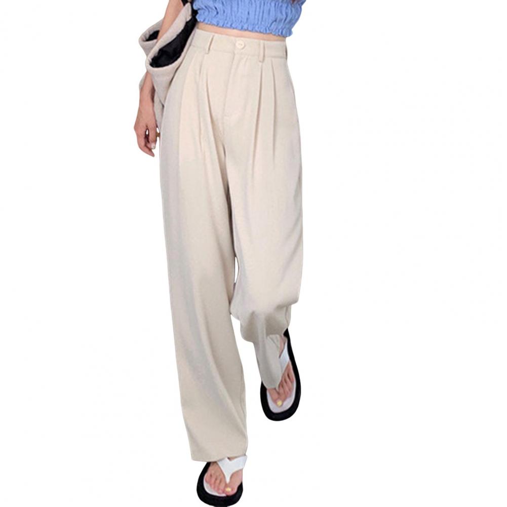 Loose Fit Suit Trousers Elegant Women's High Waist Wide Leg Suit Pants with Pockets Stylish Office Lady Trousers Solid Color