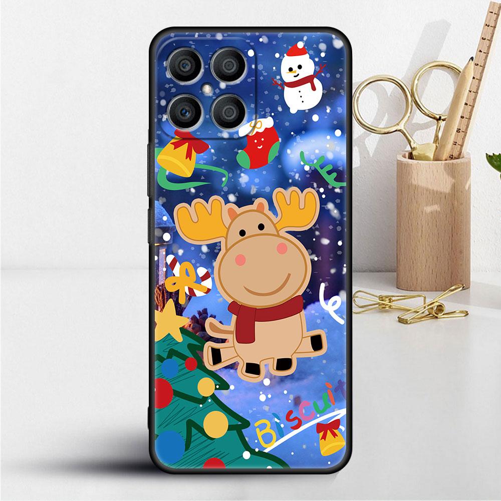 Red Nose Elk Santa Claus Case For Huawei Honor X8 X9 P50 X7 50 20 8X Play 9A P40 P30 Lite P Smart 2021 Black Phone Coque