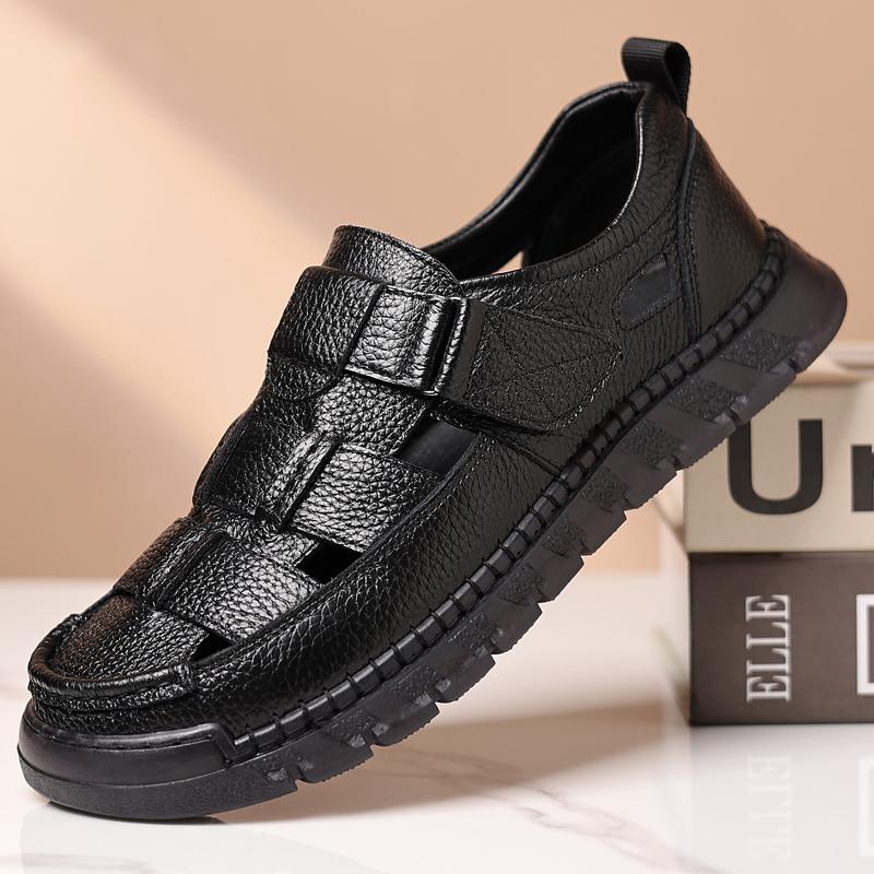 

Fashion Fashionable Popular Men s Cowhide Breathable Versatile Hollow Hole Shoes, Summer New Men s Comfortable Fit Casual Leather Shoes 38 чёрный