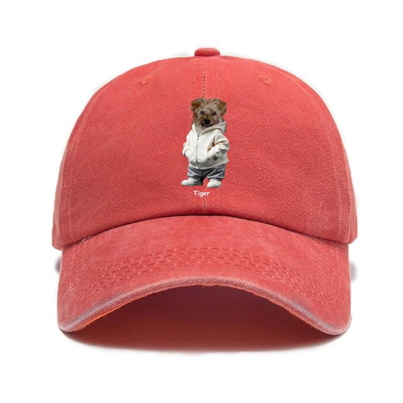Puppy print washed retro distressed soft top baseball cap unisex cute baseball cap