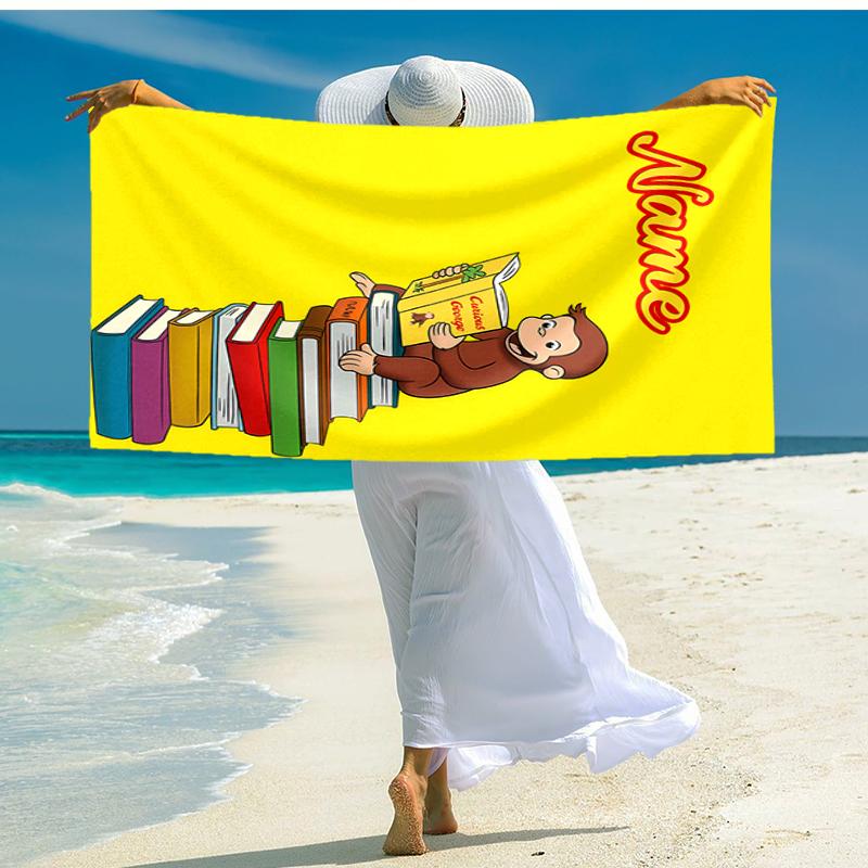 Personalized Customized Proof Beach Towel with Curious George Pattern - Soft, Absorbent, Quick-drying, Perfect Swimming, Camping&bathing
