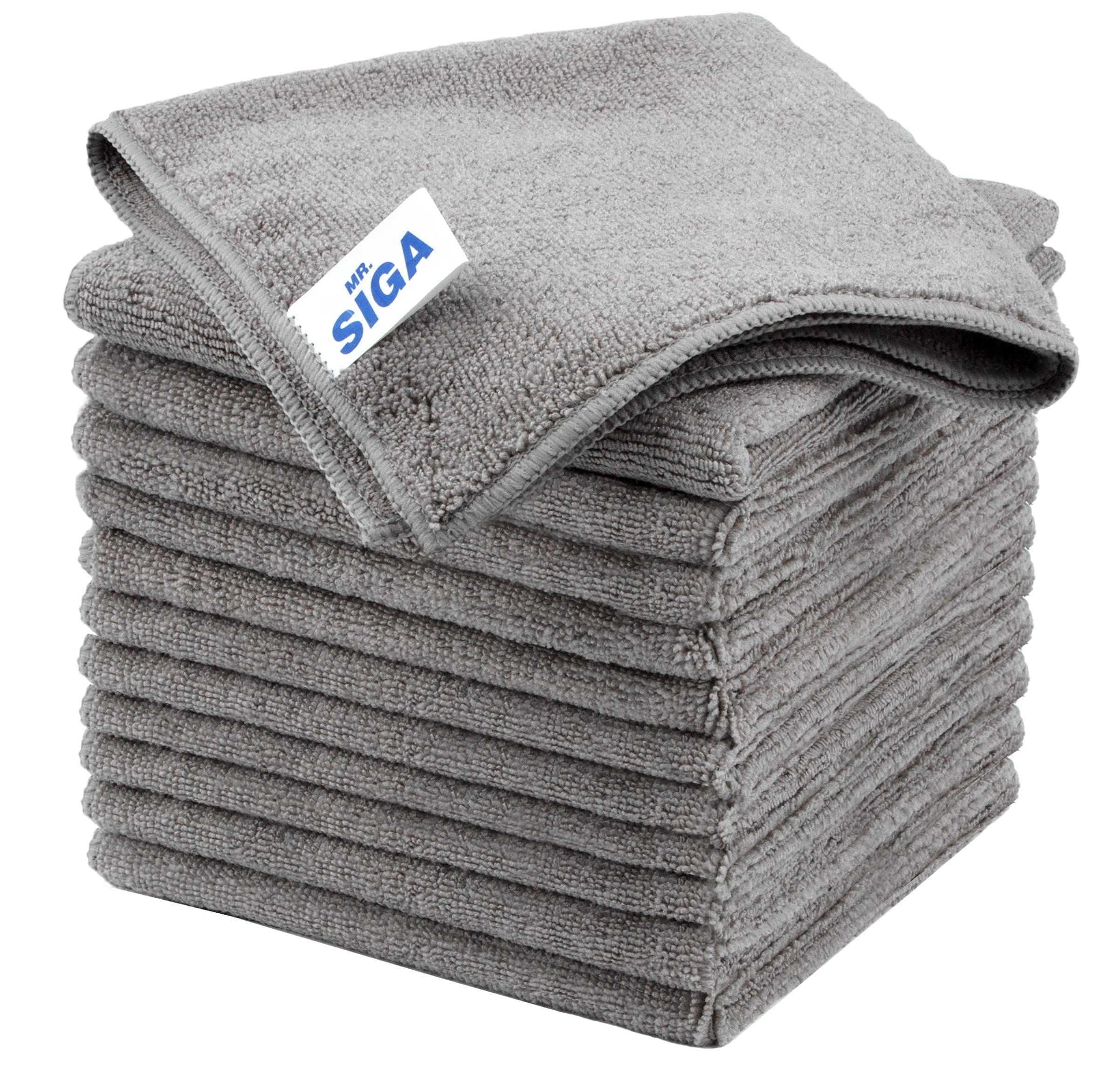 MR.SIGA Microfiber Cleaning Cloths, Streak-Free Cleaning Cloths, Commercial Towels, Kitchen Cleaning, Dishcloths, 12-Pack, Gray, Size 32 x 32 cm