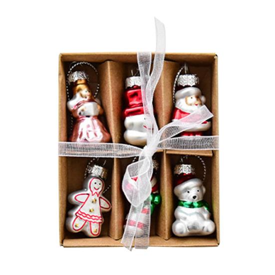 Christmas Mini Glass Ornaments Set Small Vintage Snowman Santa Tree Snowflake Candy Cane Ornaments