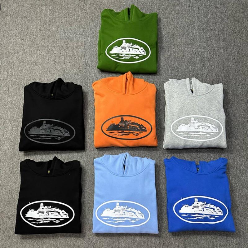 Corteiz Classic Ship Print Hooded Sweatshirt Matching Joggers Men Women Streetwear Casual Outfit
