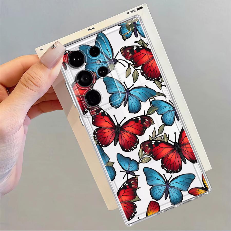Phone Cover Case for Samsung Galaxy S26 S25 Edge Note 20 Ultra 10 S24 S22 FE S21 S20 Plus S23 Ultra Retro Butterfly Flower