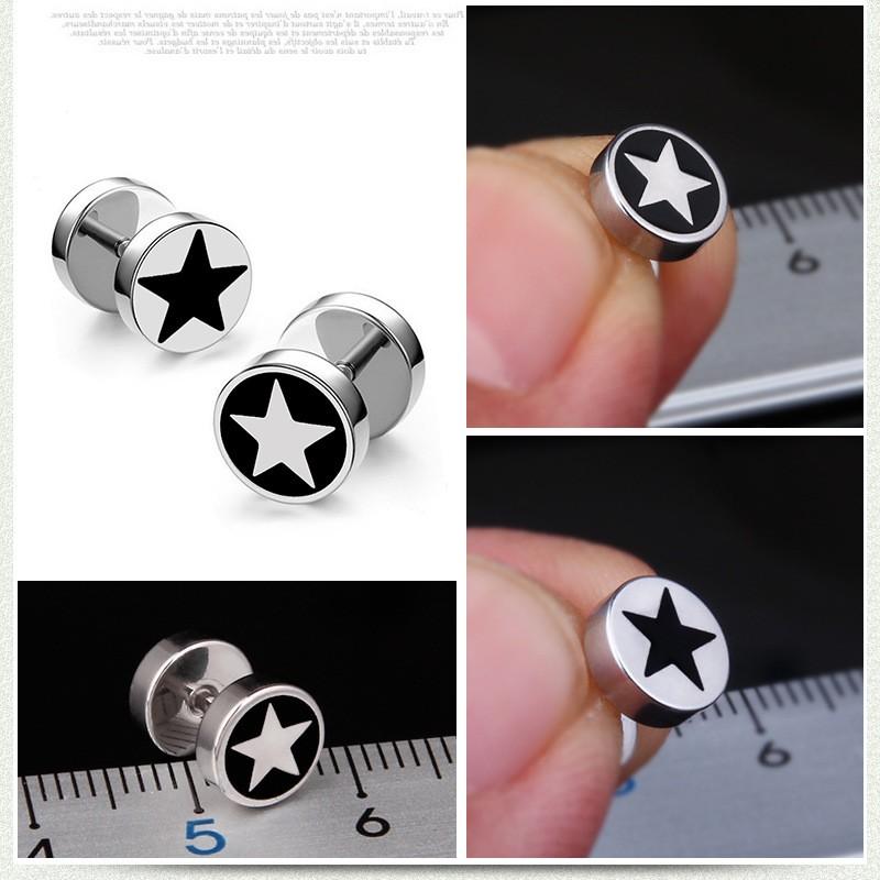 1Pc Punk Black Stainless Steel Round Stud Earrings Women Men Gothic Tunnel Barbell Dumbbell Earings Ear Piercing Zircon Gifts