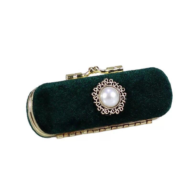 Cheap Lipstick Case with Mirror Shiny Pearl Velvet Luxurious Vintage
