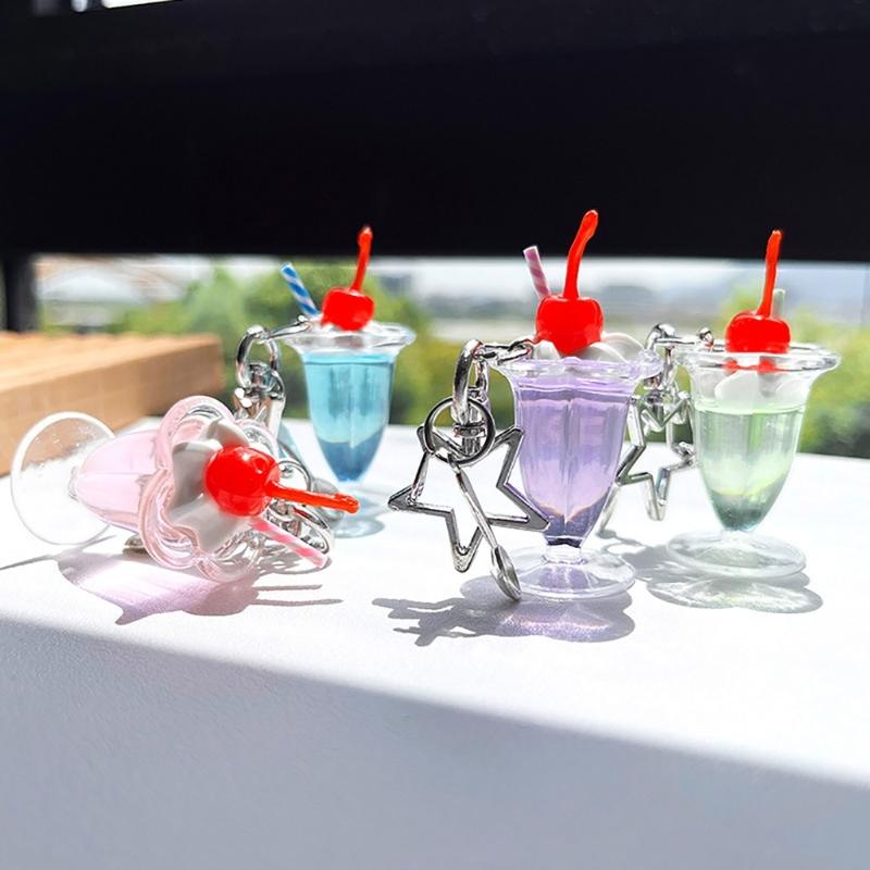 Unique Cherry Cream Cup Keychain Bag Ornament Backpack Decorations for Car Keys