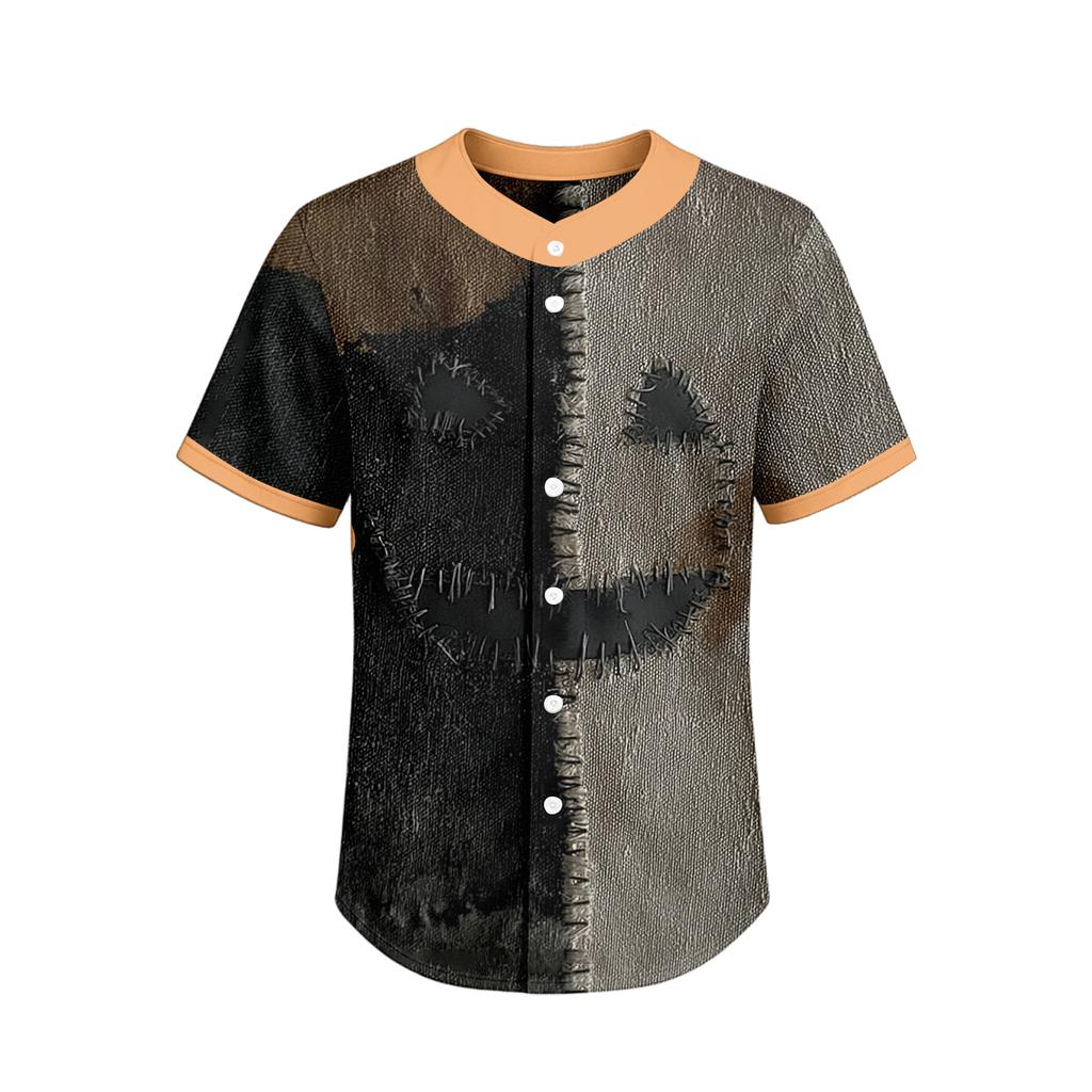 Men's Short Sleeve Halloween Print Casual Button Down Shirt for Everyday Wear