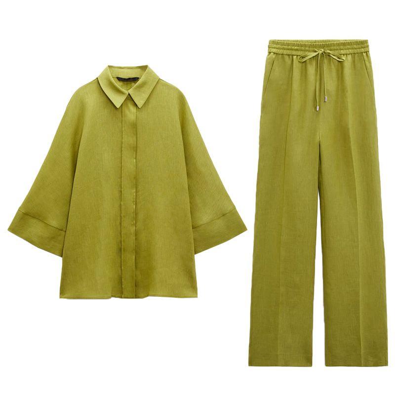 Summer New Polo Collar Stretch High Waist Pants Linen