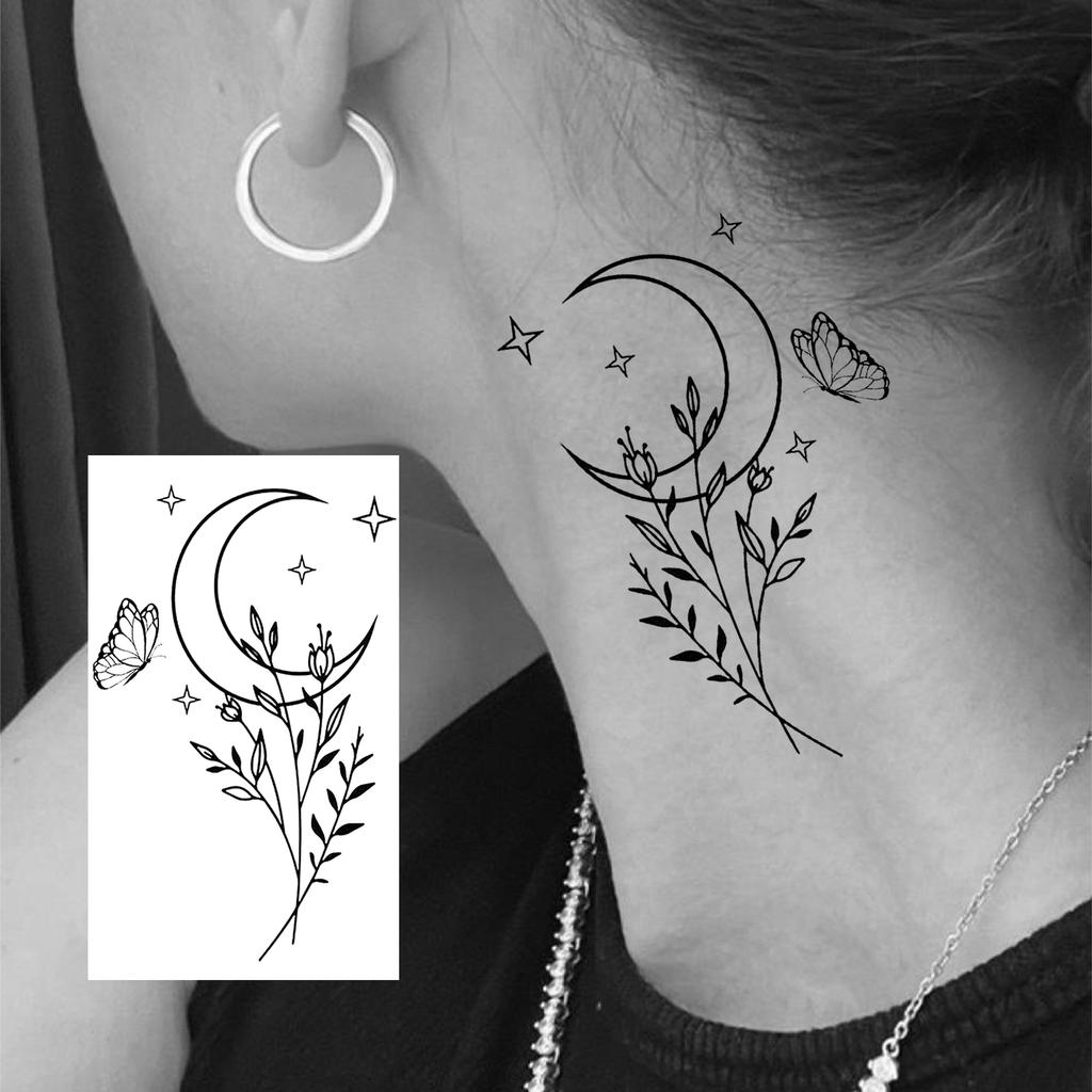 1 Sheet Crescent Sun Chain Temporary Tattoos For Women Hands Neck, Fake Tattoo Stickers Waterproof Long Lasting Realistic Tatoos