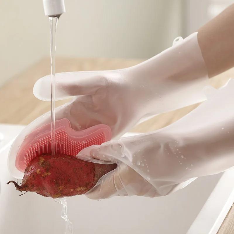 All-in-One Kitchen Cleaning Gloves, Waterproof Dishwashing Gloves with Non-Slip Brush