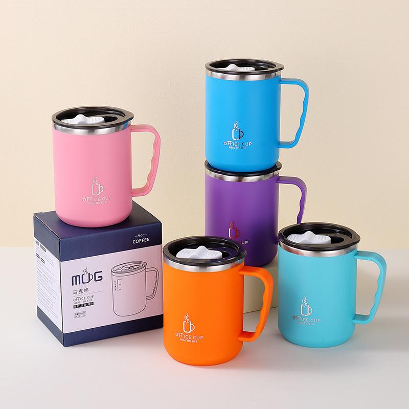 304 Stainless Steel Double-Layer Thermos Cup Office Coffee Cup With Handle Tea Cup Gift