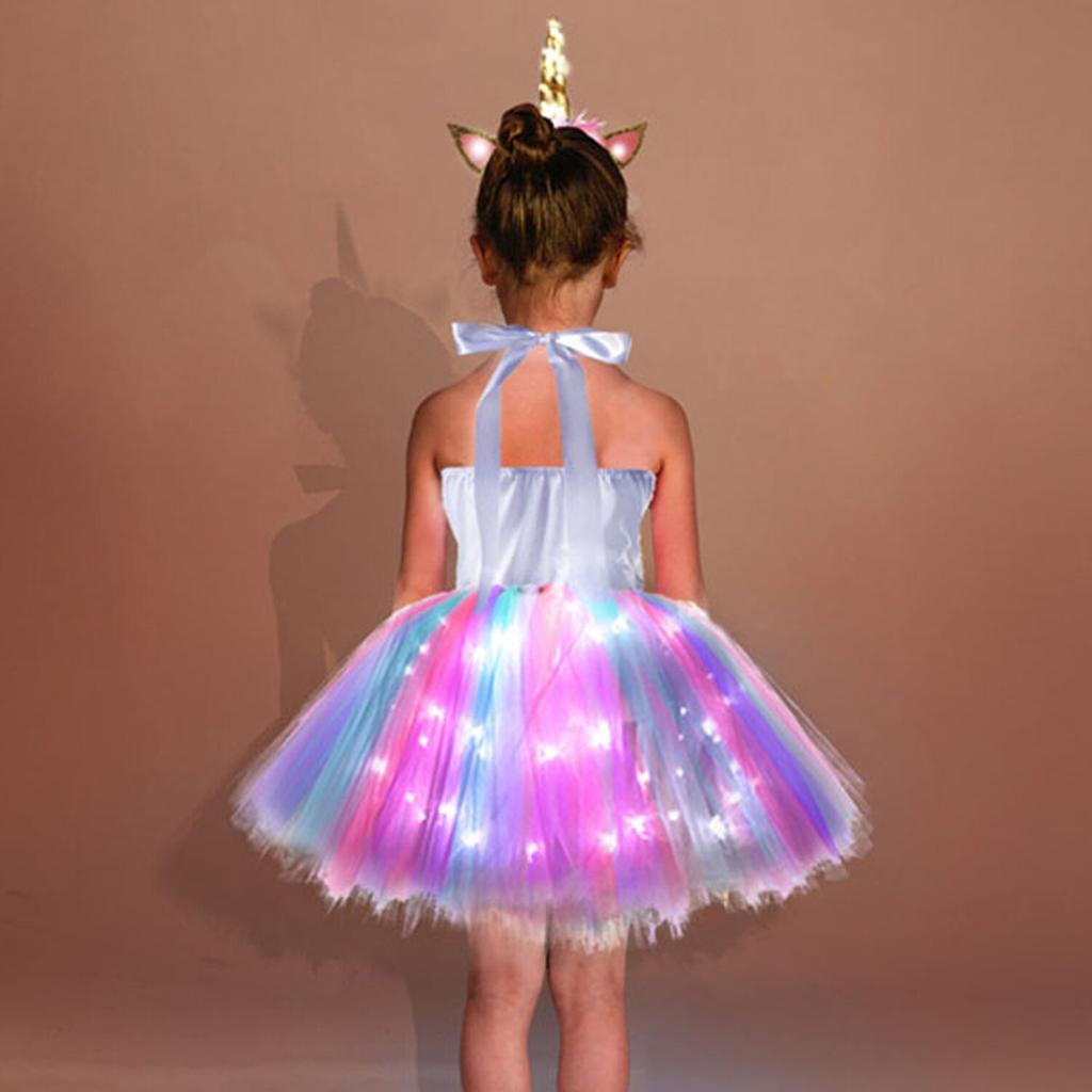 Girls Unicorn Light-up Dress with Accessories, Christmas Party Carnival Costume, 125-140cm