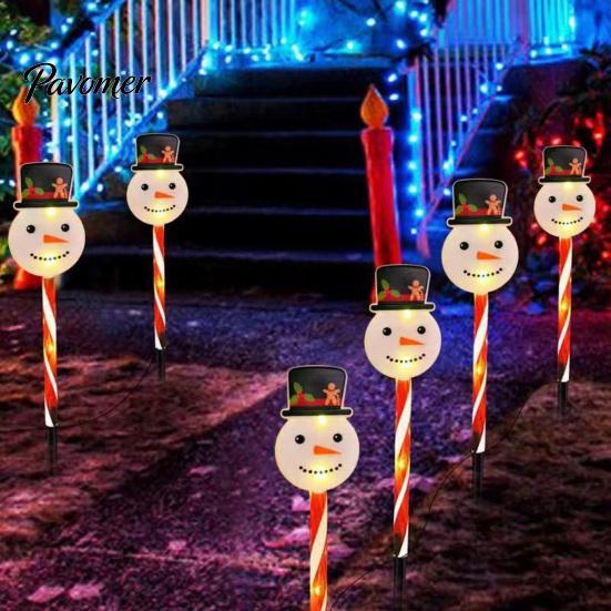 Waterproof Solar Snowman Yard Decor 5Pcs Christmas Stake Light, LED Garden Lamp with Warm White Pathway Lighting Santa Claus Design, Outdoor