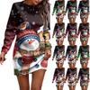 Long Sleeve Dress For Women Casual Christmas Printed Pullover Hip Pack Dress Sweater Dress