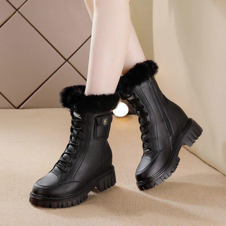 

Snow boots winter new thick-soled piled thickened warm non-slip medium tube heightening snow cotton boots 35 чёрный
