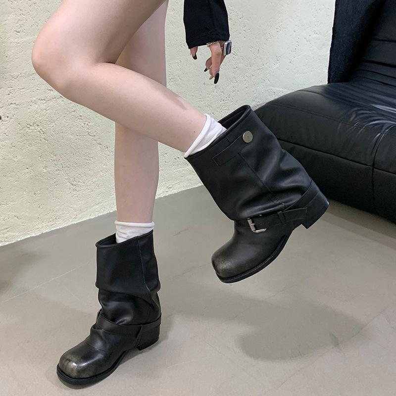 Coarse Heel Short Boots Season Boots Short Boots Motorcycle Boots Pant Pants Boots Western Knight Boots 35