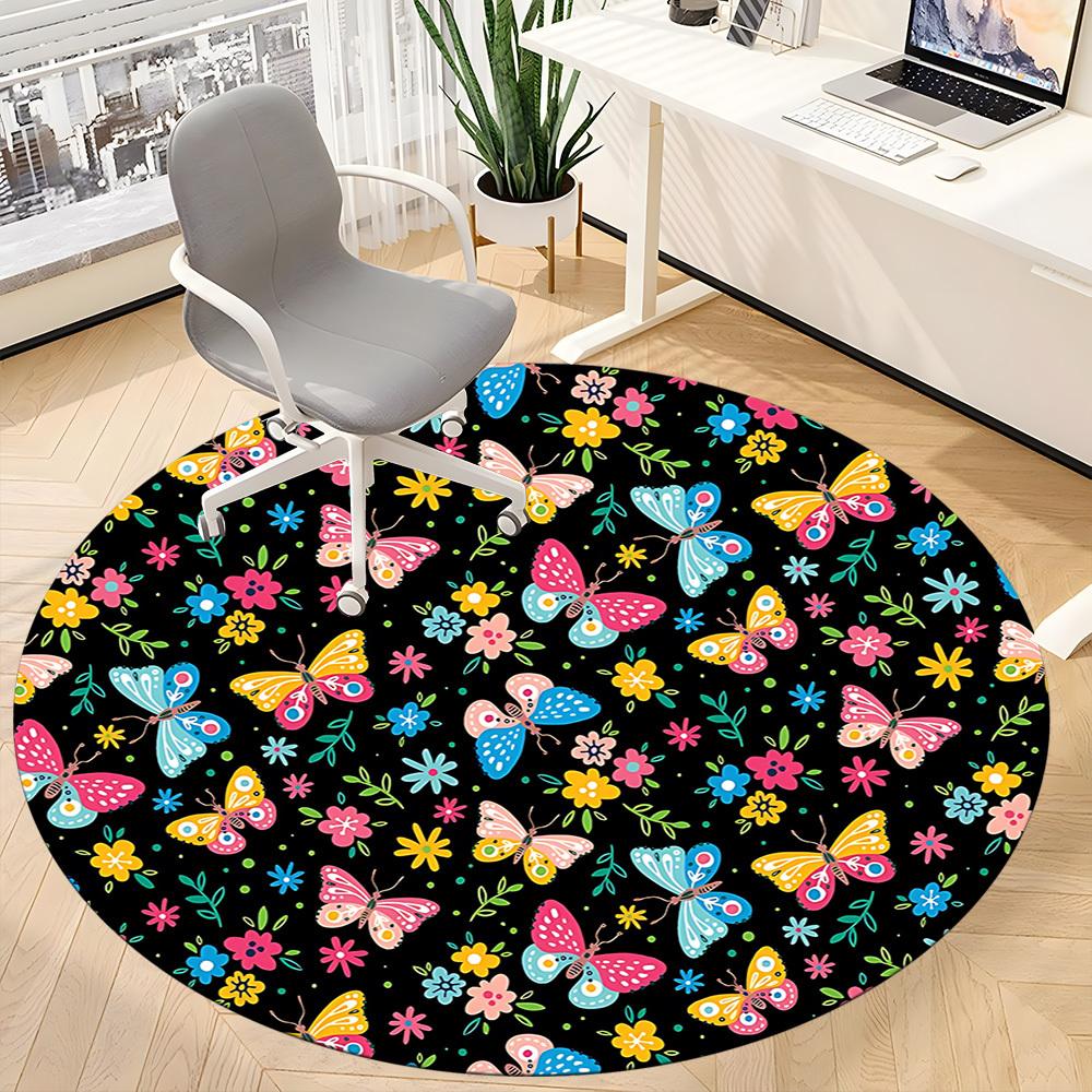 1PC Butterfly Floral Pattern Chair Carpet for Office, Indoor Non-Slip Washable  Carpet, Soft Comfortable Mat For Office Room Yy250930124