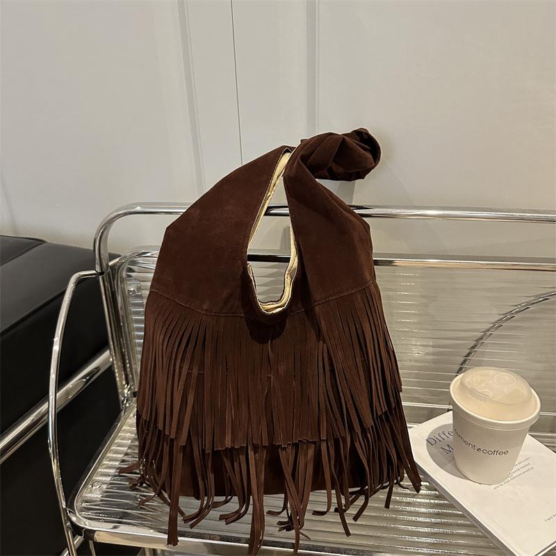 2025 Autumn New Leather Velvet Fringed Fashion Texture Retro Simple Large Capacity Shoulder Crossbody Women's Shoulder Bag