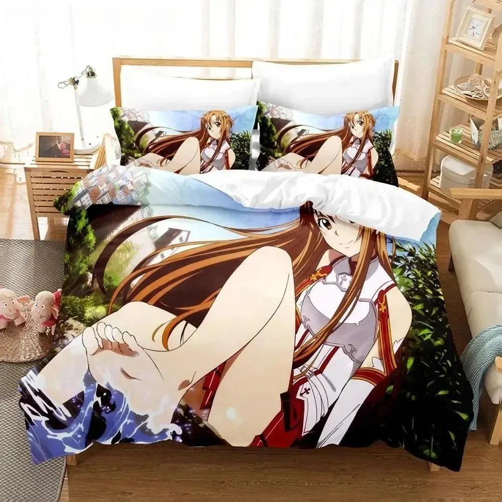 Sword Art Online Beding Set 3D Anime Print Polyester Comfortable Quilt Cover Pilowcases Quen Kingfor Children Kids Gift Anime Soft Duvet Cover Sets