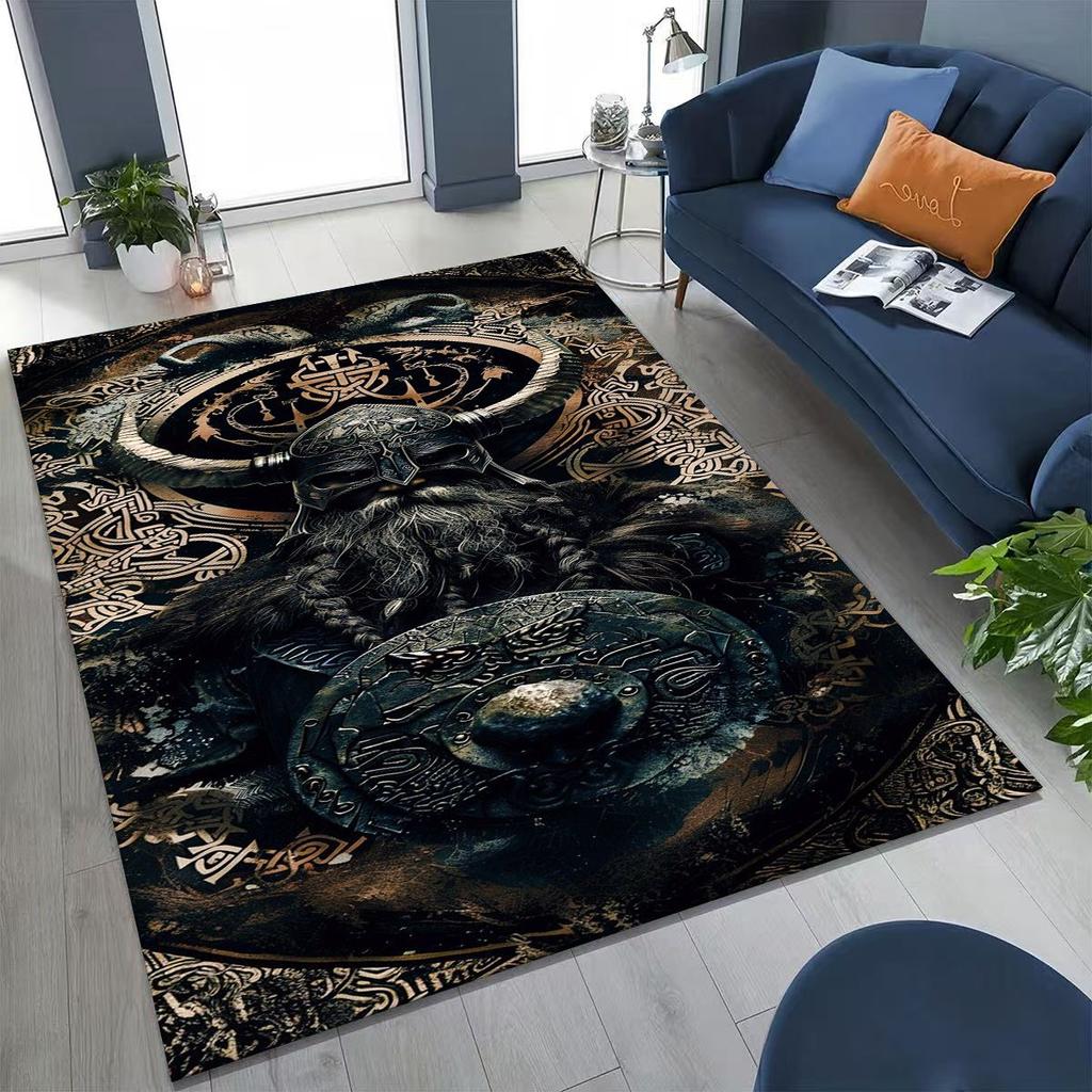 Nordic Viking Warrior Symbol Valhalla Valknut Rune Moto Rug for Bedroom Living Room Sofa Home Doormat Decor,Non-slip Floor Mat