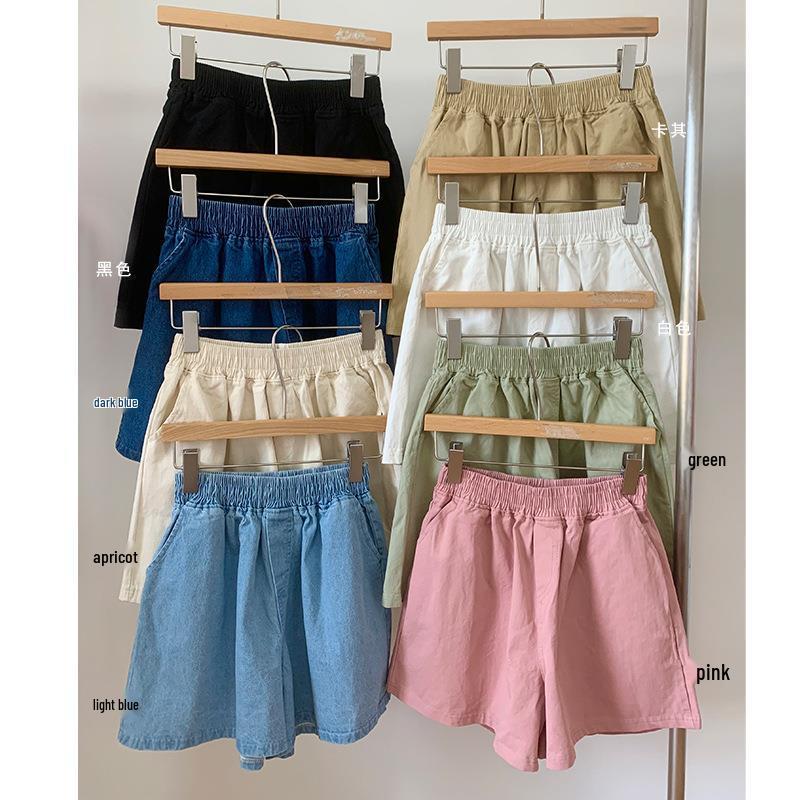 

2023 Korean Style Loose High Waist Elastic Shorts - Summer Wide Leg Casual Pants M (40-50 kg) бежевий