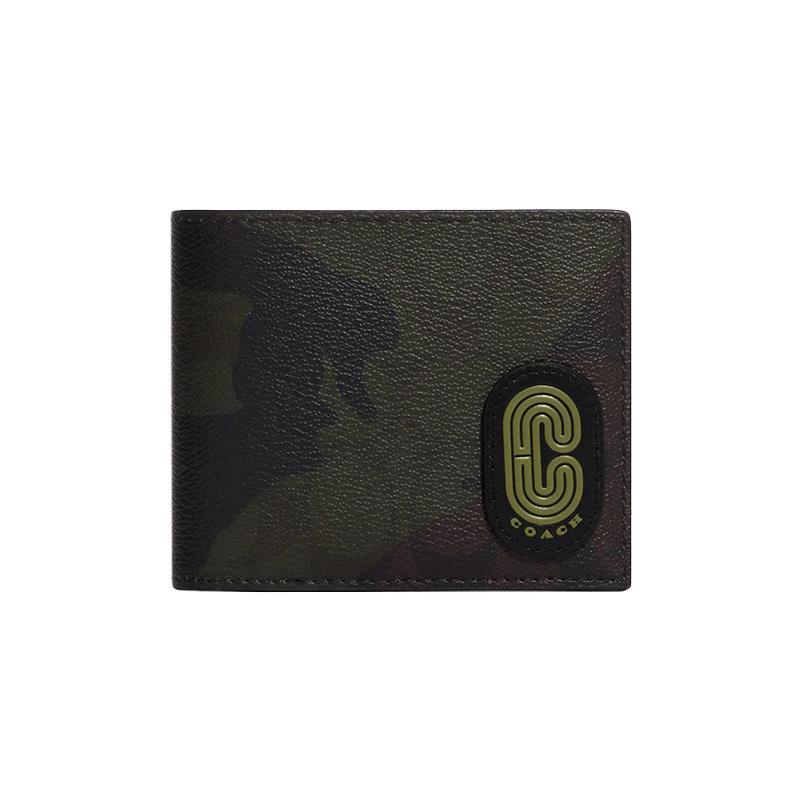 COACH 3 IN 1 Wallet 11 Camouflage print signature coated canvas and fine calfskin card holder wallet men s military green зелёный