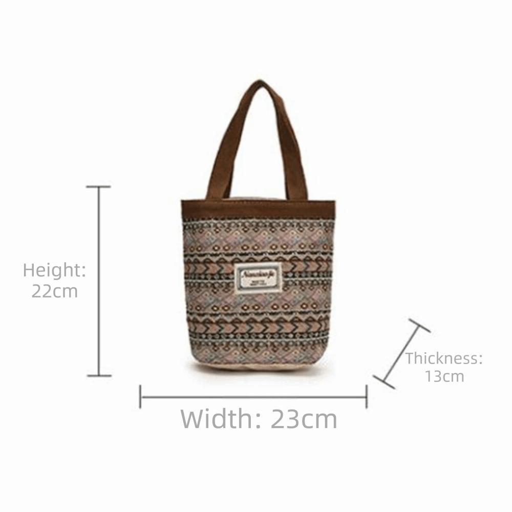 Casual Hand-Carrying National Style Tote Bag Linen Flower Printed Bohemian Handbag Lightweight Lunch Bag Women