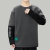 Men's Round Neck Sweatshirt Spring and Autumn New Japanese Trendy Loose Casual Tops Versatile Solid Color Plus Size Teenagers