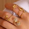 Tiny Flower Cute Gold Color Rings For Women Ocean Shells Mini Cubic Zirconia Anillos Waterproof Stainless Steel Exquisite Gifts