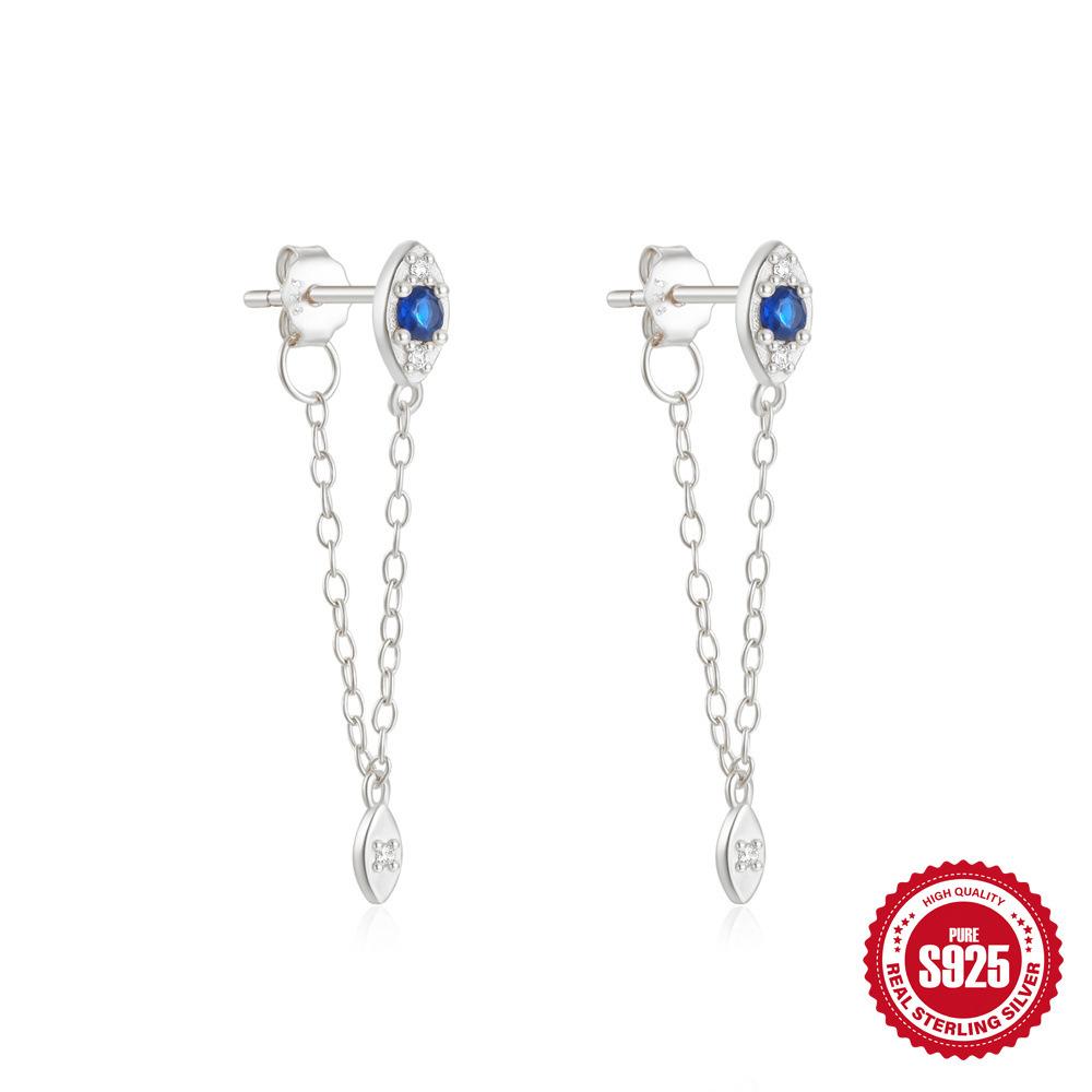 Fashion S925 Sterling Silver Personalized Simple Diamond Chain Fringed Star Moon Women'S Earrings