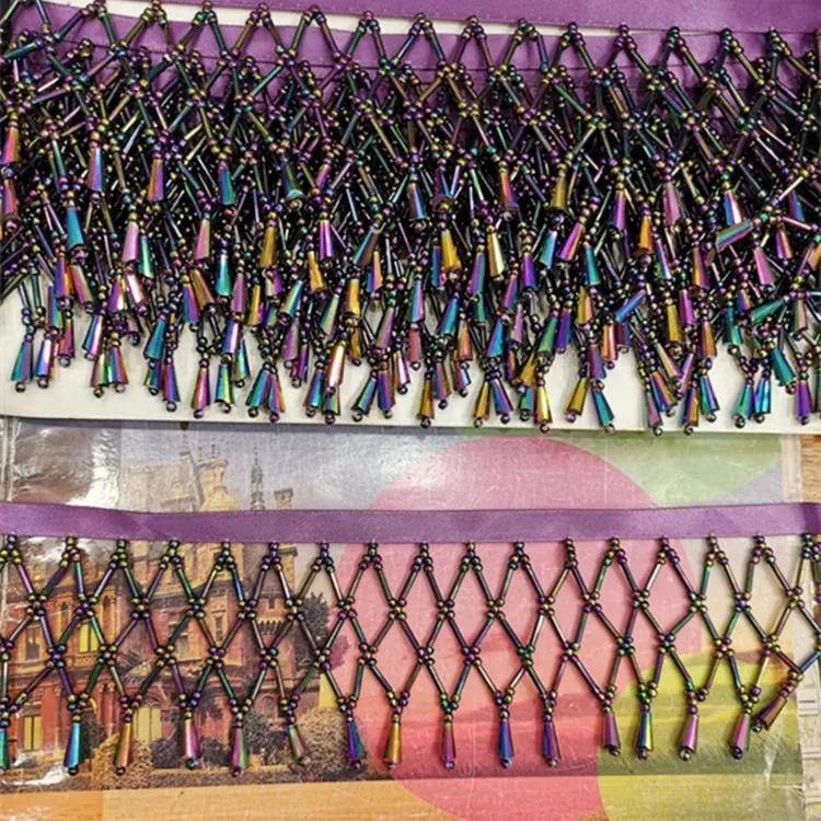 Solid Color 5Yard Tassel Fringe Trim Crystal Beaded Lace Trim Embroidery Lace Fabric DIY Curtain Dress Sewing Garment Materials