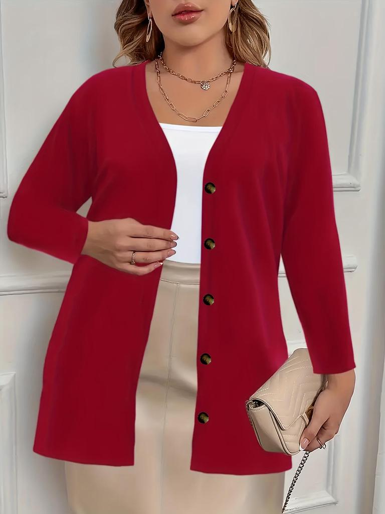 Elegancki kardigan damski plus size z długim rękawem zapinany na pięć guzików