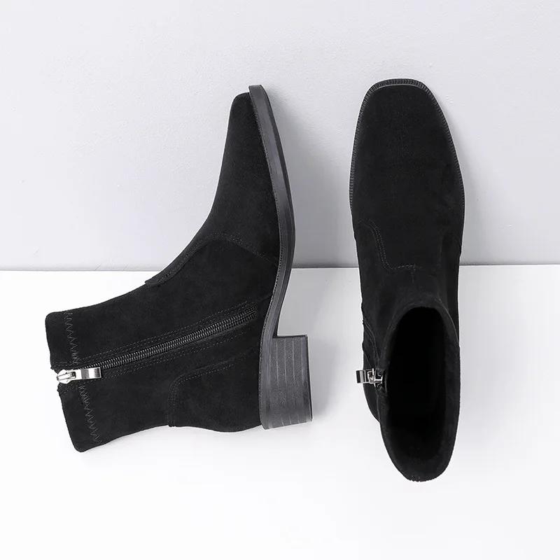 Suede Winter Shoes Thick Heel Side Zip Comfort Women's Ankle Boots 2024 Elegant Black High Heels Office Women Boots32-43