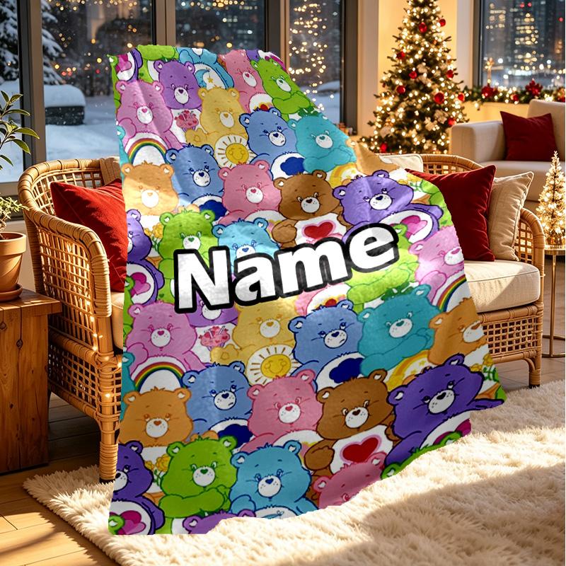 Custom Name Personalized Care Bears Print Blanket, Home Decor, Bedroom, Sofa, Camping, Couch, Gifts for Birthday ChristmasEnthusiasts