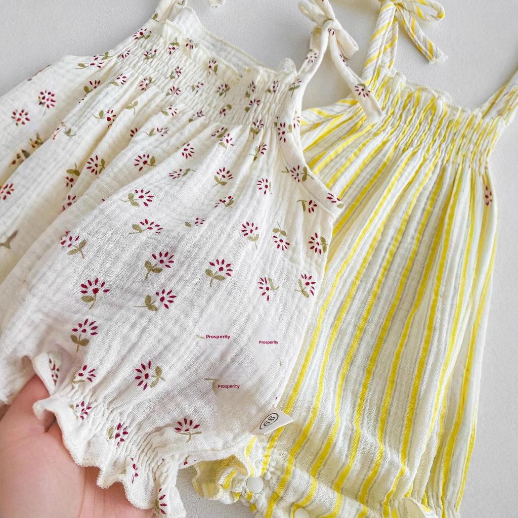 RTS Female Baby Cotton Thin-Strapped Floral Print Romper Bodysuit for Infants Toddlers Cute Summer Outfit Sweet Style Jumpsuit