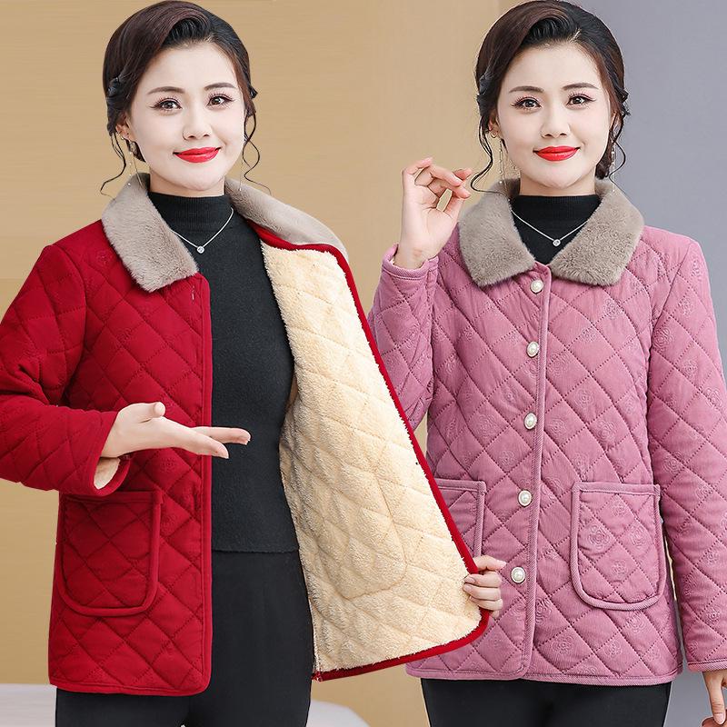 New Plus Velvet Warm Fashionable Short Jacket for Middle-Aged and Elderly Women - Stylish Autumn/Winter Cotton Coat