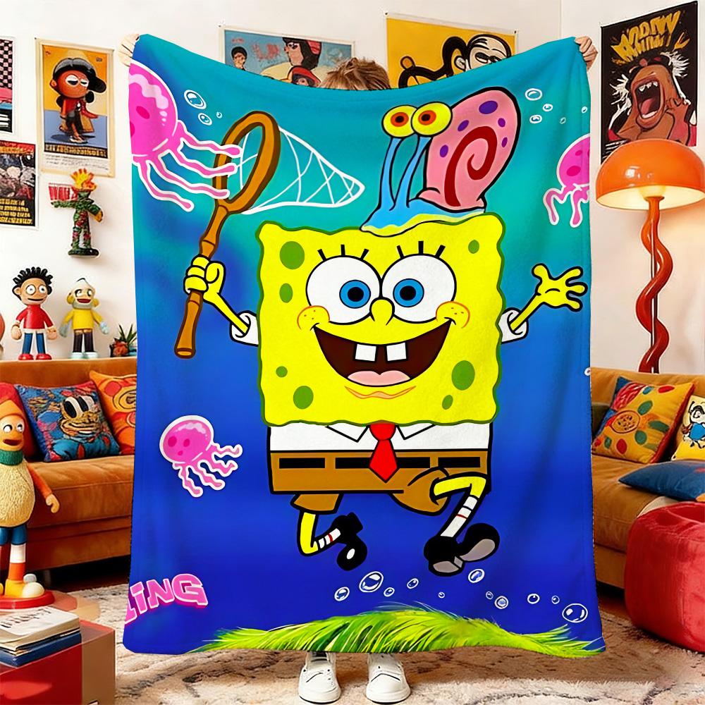 S-Sponge-Bobs Throw Blanket for Sofa Blankets & Throws Bedspread on the Bed Home and Decoration Anime Bedspreads Picnic Double 75x90cm