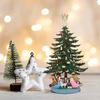 10 Inch Wooden Mini Christmas Tree Handmade 3D Xmas Tree Tabletop Centerpiece with Angel Topper for Home Office Mantel Decor