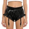 Women's Wet Look PU Leather Briefs S-3XL: Ruffled Trim Ruched Bloomer Shorts with Garter Clips Glossy Nightwear for Nightclub Rave Party
