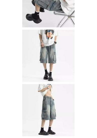 Men's High Street Loose Denim Shorts - Summer Wide-Leg Five-Point Mid-Length