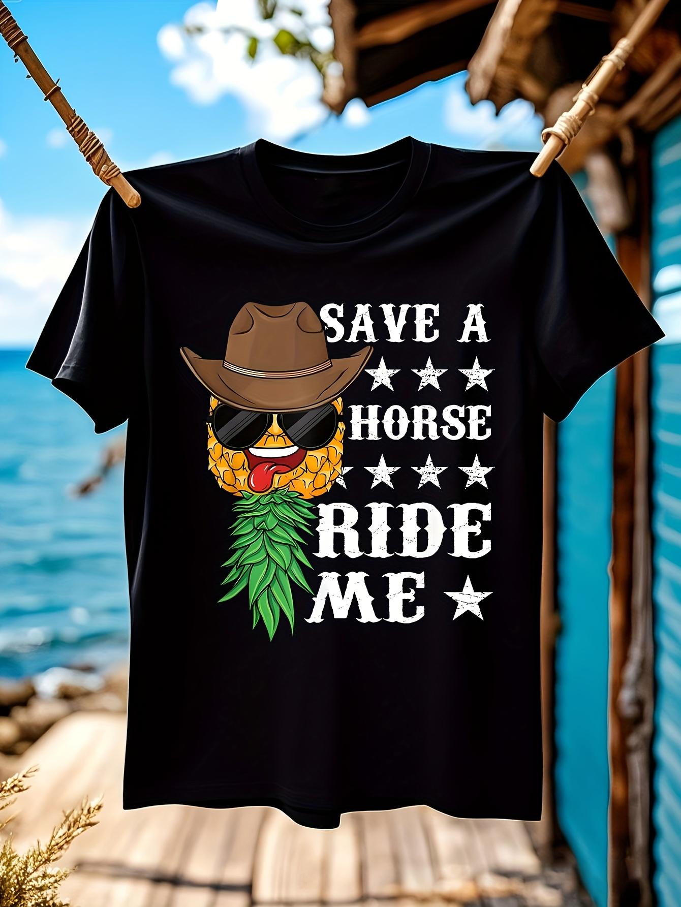 Swinger Upside Pineapple Cowboy Husband T-shirt - Black Casual Short Sleeve Tee with Save a Horse Ride Me Graphic XXXL