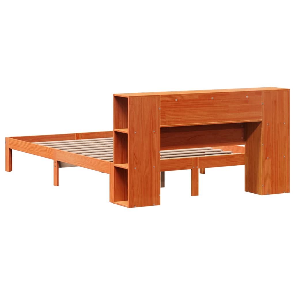Solid Wood Bed with Shelf Without Mattress Wax Brown 135 x 190 cm