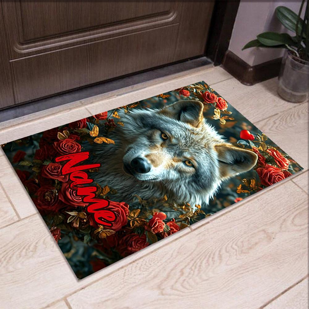Custom Name Wolf Printed Carpet,Rug for Office Chair Living Room Bedroom Kitchen Room Decor Gifts.