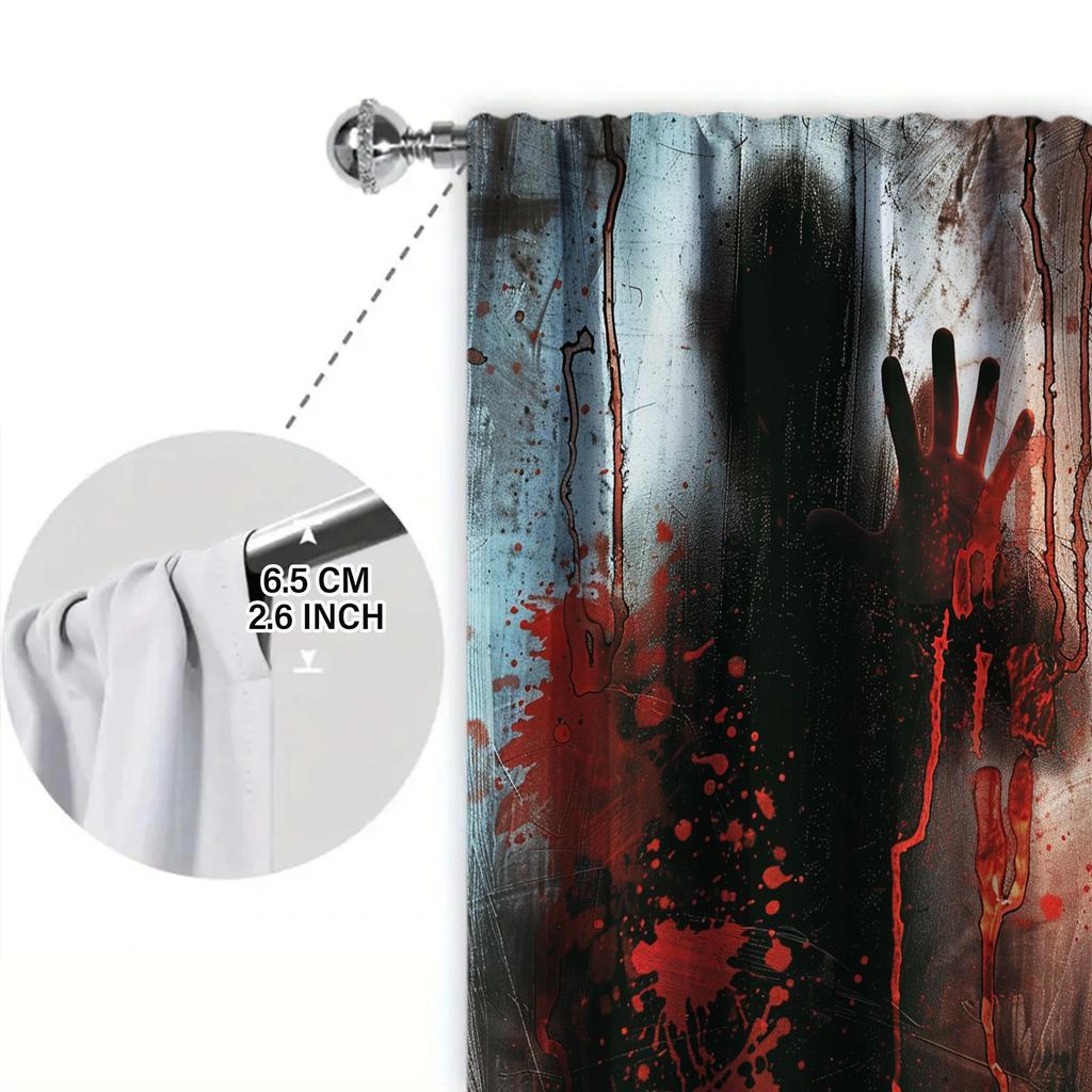 2pcs Terror Shadow Handprint Window Printed Curtain for Home Decor - Rod Pocket Window Treatment for Bedroom, Office, Kitchen
