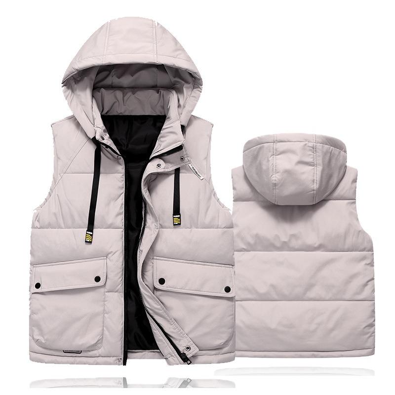 Large Pocket Cotton Vest Men's Autumn and Winter Trend Thickened Thermal Vest Student Hooded Jacket