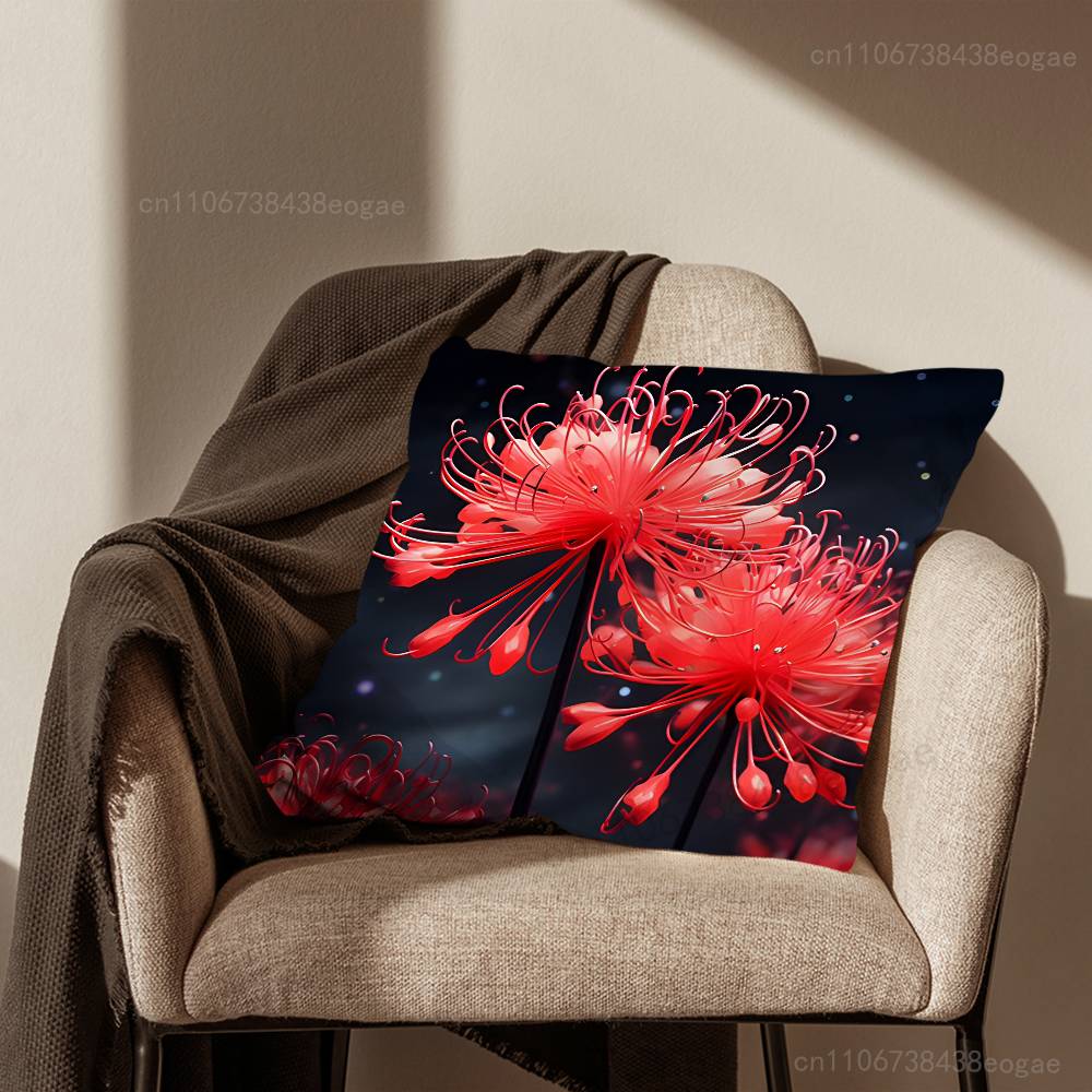 Red Spider Lily Throw Pillow Case For 45x45cm,55x55cm,30x30cm For Home Bedroom Decoration And Protector