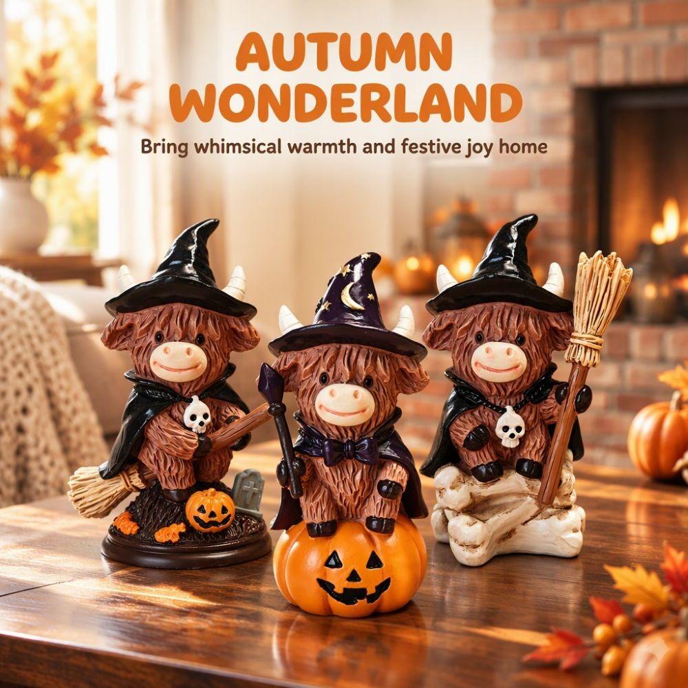 Detailed Craftsmanship Highland Cow Figurine Unique Halloween Decoration Tabletop Decoration